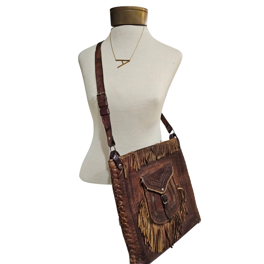 Fringed Brown Leather Crossbody Bag